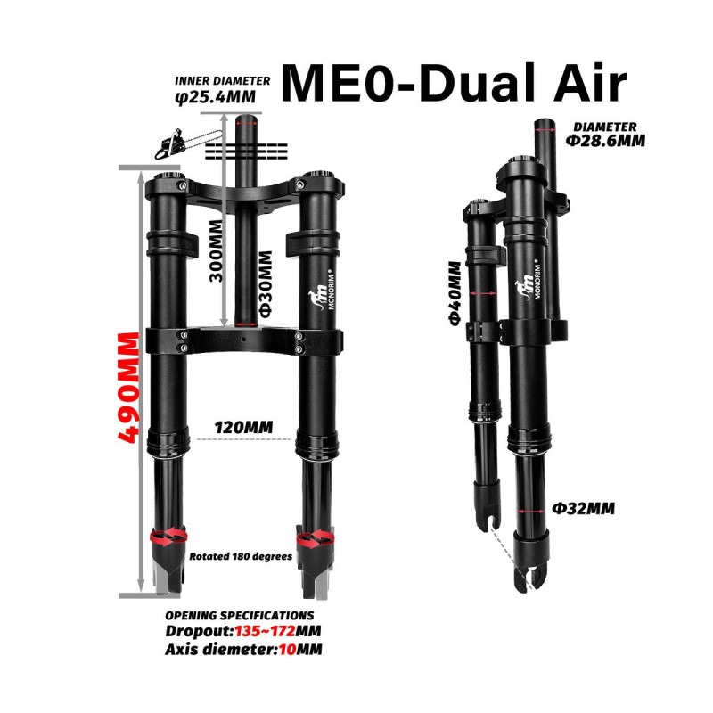 Suspensão dianteira Monorim ME0 Dual Air 565mm x 165mm  - 7 
Compatibilidade: suspensao dianteira Monorim ME0 Dual Air 565mm x 1