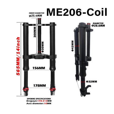 Suspension avant Monorim ME206 Dual Air version 565mm x 206mm  - 1 Compatibilité: upgrade de suspension avant Monorim ME206 Dual