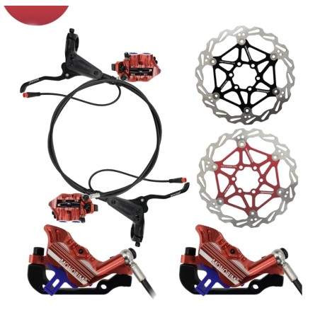 Kit complet de frein hydraulique Monorim EB01 4 pistons - leviers, étriers, câble et disque de frein Monorim - 1 Kit complet de 